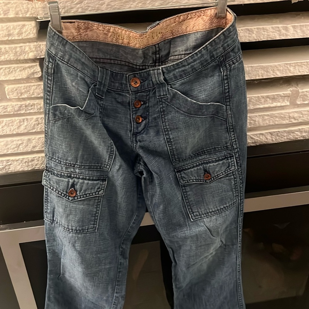 Rich and Skinny bootcut button fly cargo jeans in soft soft denim.